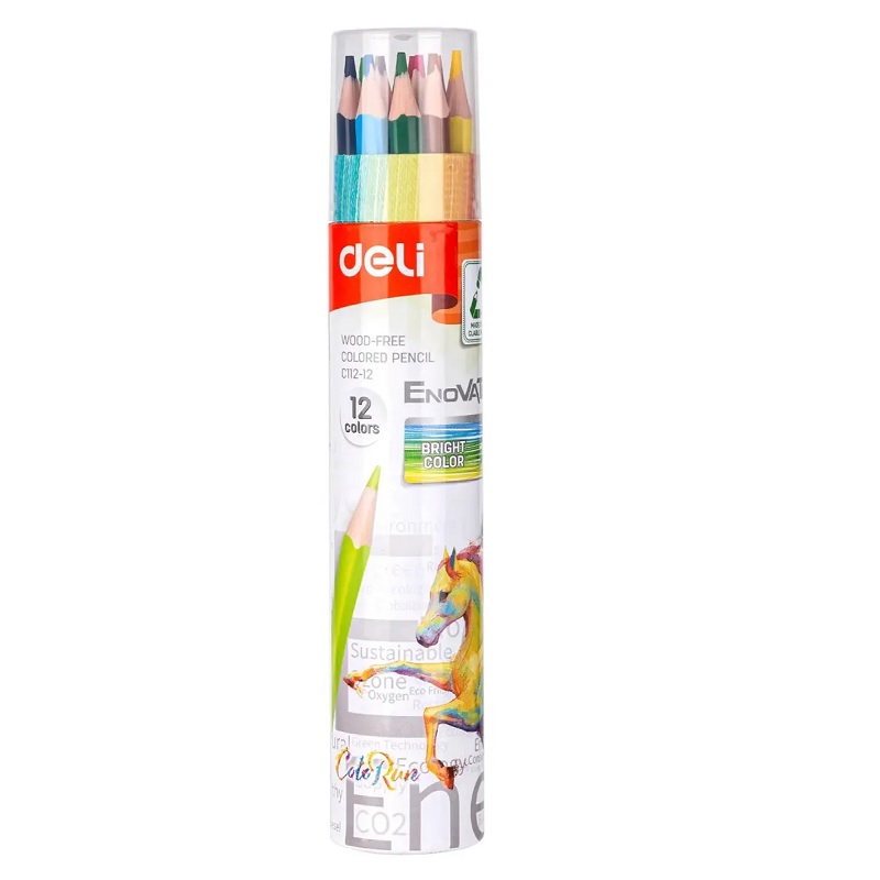 Карандаши 12 цв. "Deli"Enovation",трехгран., пластик, карт.тубус/12