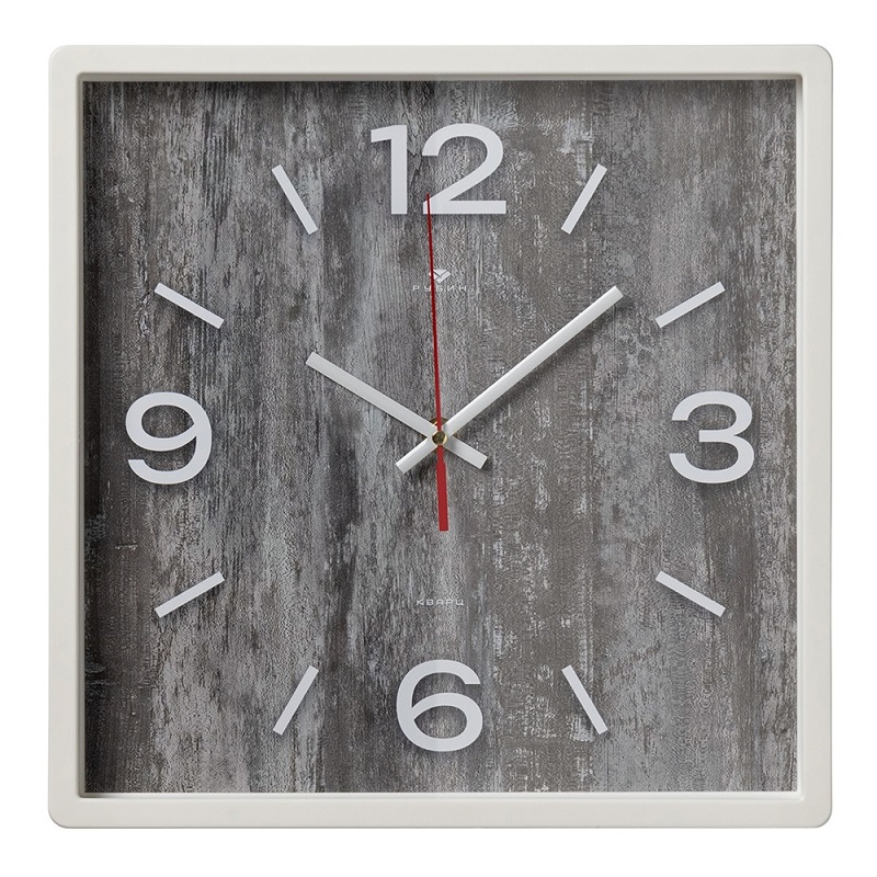 Часы настенные квадрат "Рубин. Структура дерева" 30х30см., белый