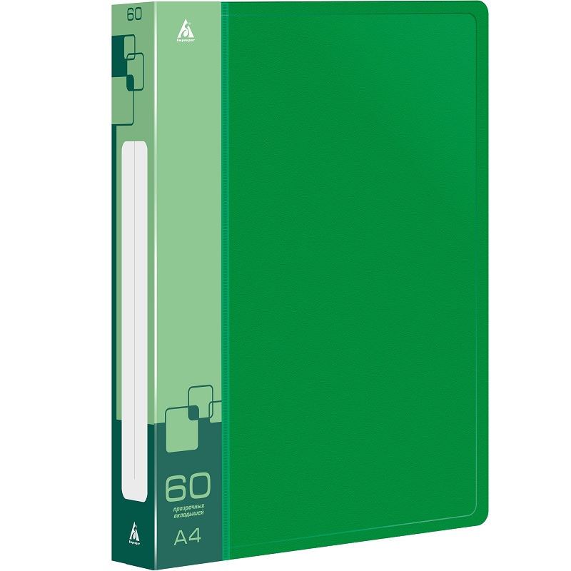 Папка с мультиф. 60 л. Бюрократ, пластик 700мкм, зеленая/26