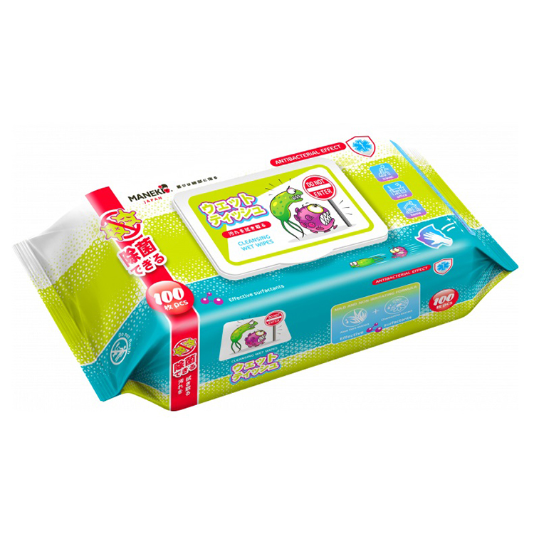 Салфетки влажные Maneki  100шт. очищающие, антибактериальн.