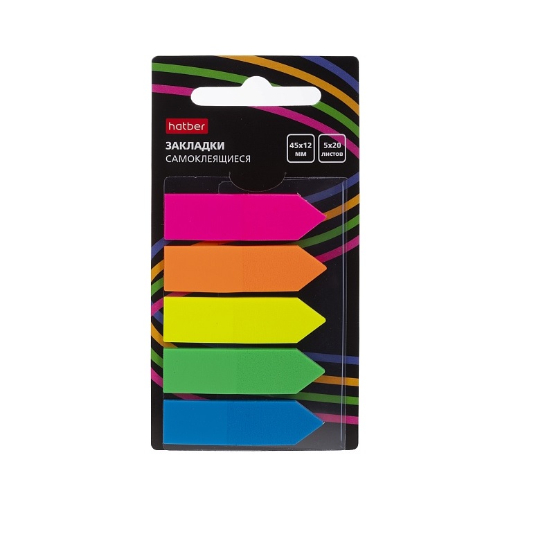 Закладки сам.пласт. Hatber (45*12-5*20л) неон, стрелки