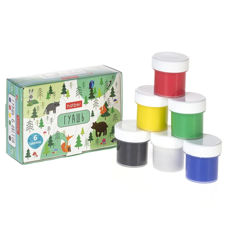 Гуашь 06 цв. по  10 мл. "Хатбер" Deep Forest, карт.кор./48