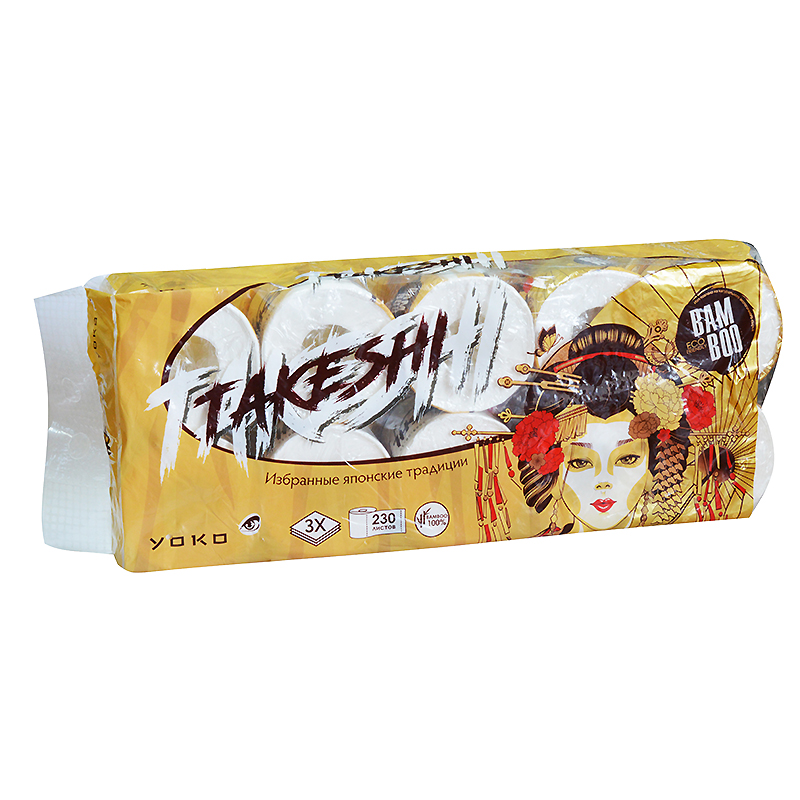 Бумага туалетная "YOKO Takeshi" бамбук 3-х сл.(в упак.10 рул.) 30м/5
