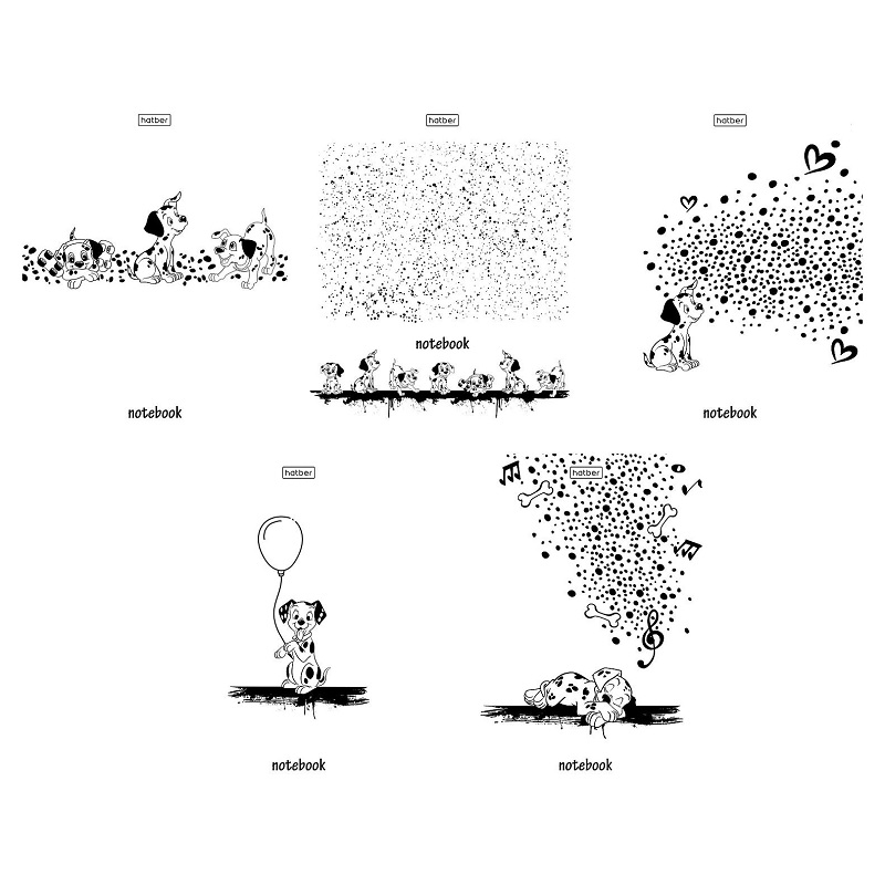 Тетрадь  А5  48л. кл. скоба "Хатбер "Забавные далматинцы", облож. пластик с печатью, 5 дизайнов