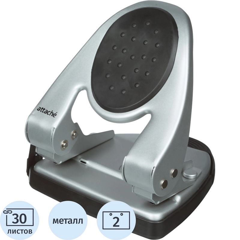 Дырокол на  30л. Attache метал., серебро, с линейкой