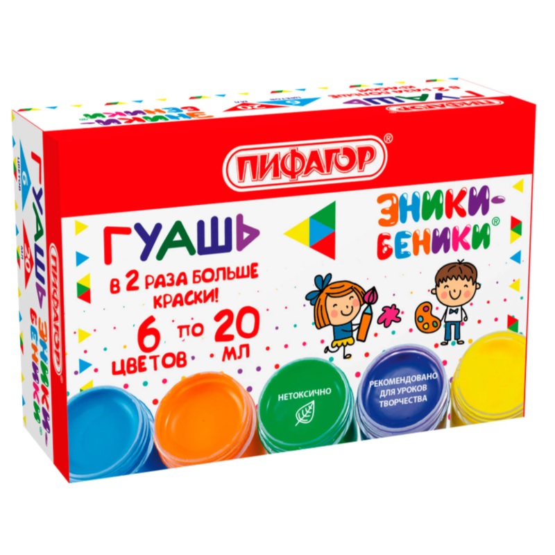 Гуашь 06 цв. по  20 мл. Пифагор "Эники-Беники", карт.кор./