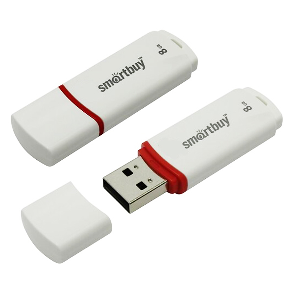 Память USB 2.0 FlashDrive  8GB Smartbuy Crown, белый