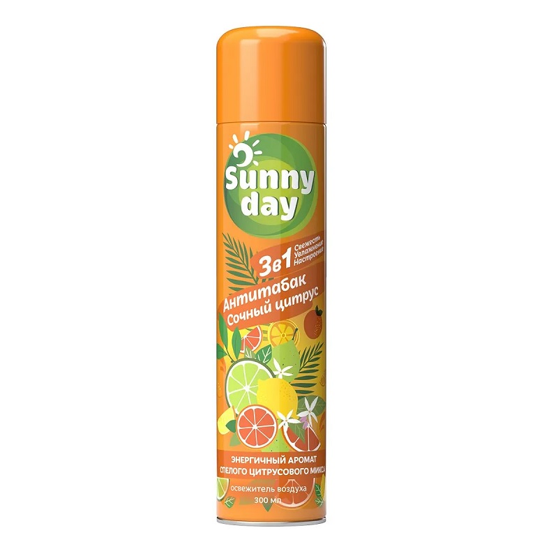 Освежитель воздуха Sunny Day Антитабак Сочный цитрус 300 куб  мл/12