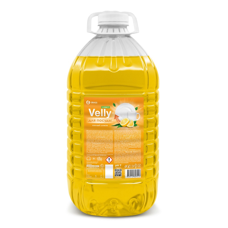 Средство для мытья посуды Grass "Velly" light Сочный Лимон, 5л (пэт бутылка)/4