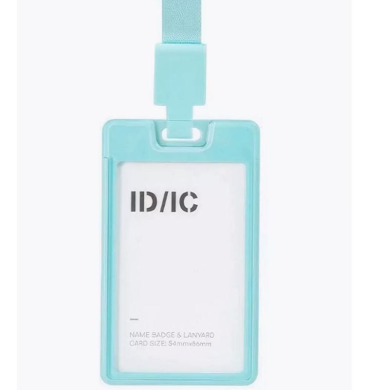 Бейдж  вертик. пласт. зажим/тесьма 105*62мм "Deli", зеленый