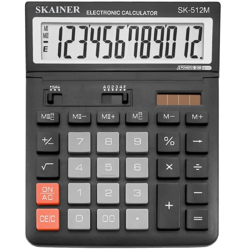 Калькулятор 12 раз. (146*197*27/53) SKAINER / SK-512M / рег. таб., черн.