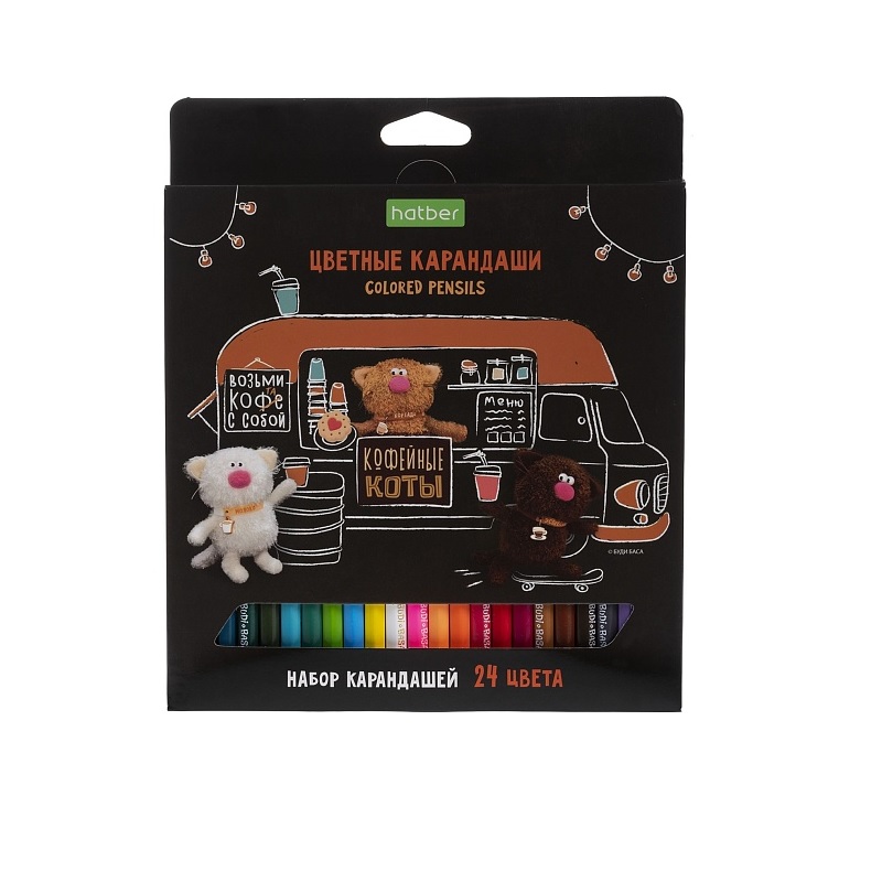 Карандаши 24 цв."Хатбер"Кофейные коты",карт.уп.