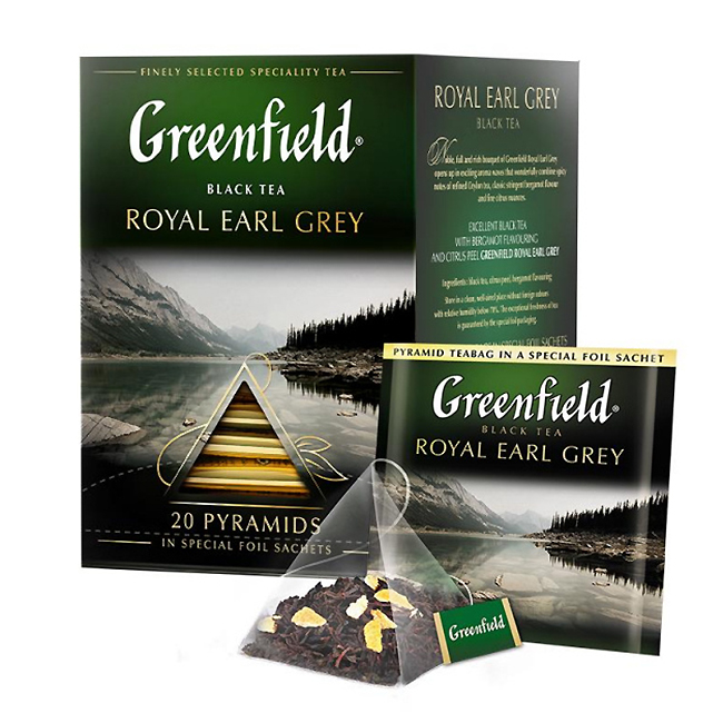 Чай  20 пак. Гринфилд Royal Earl grey пирам.1,8г, черн.+бергамот и цедра цитрус./8