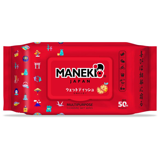 Салфетки влажные Maneki  50шт. универс.очищающ., аромат цитрусов