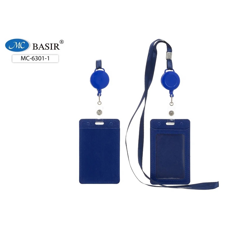 Бейдж с рулеткой+лента, кожзам.цвет. синий. "Basir"