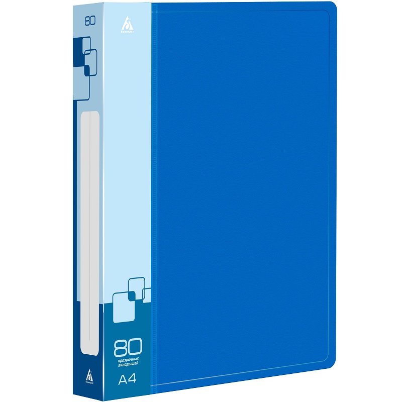 Папка с мультиф. 80 л. Бюрократ, пластик 0.8мм, карман, синий