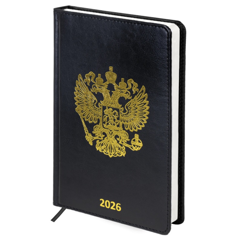 2026/Ежедневник А5 BRAUBERG State, 138*213, под кожу, твердый, черный 