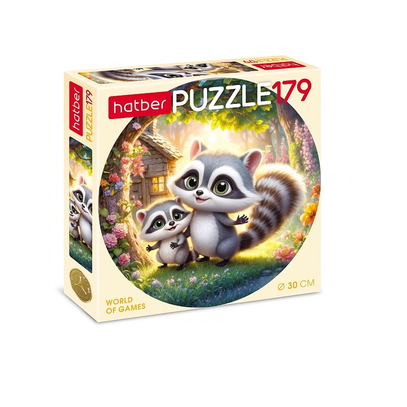 Пазлы-игра круглые 179 эл., А4, d300мм, Мы енотики