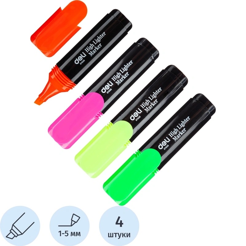НАБОР 4цв. Текст.-маркер "Deli"Delight 1-5мм, скош.након./12