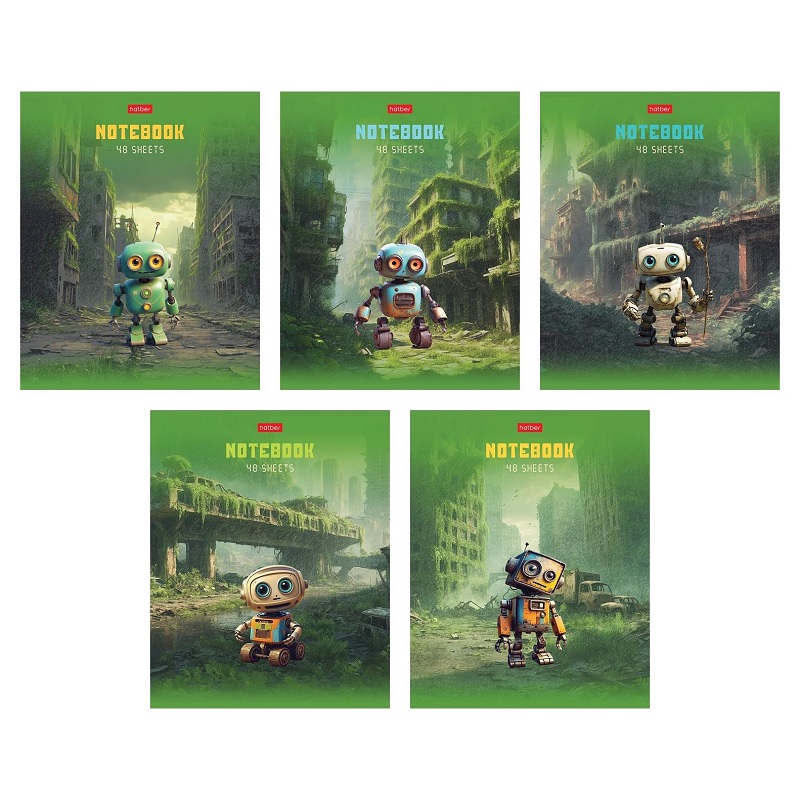 Тетрадь  А5  48л. кл. скоба "Хатбер"Мини дроиды", 5 дизайнов