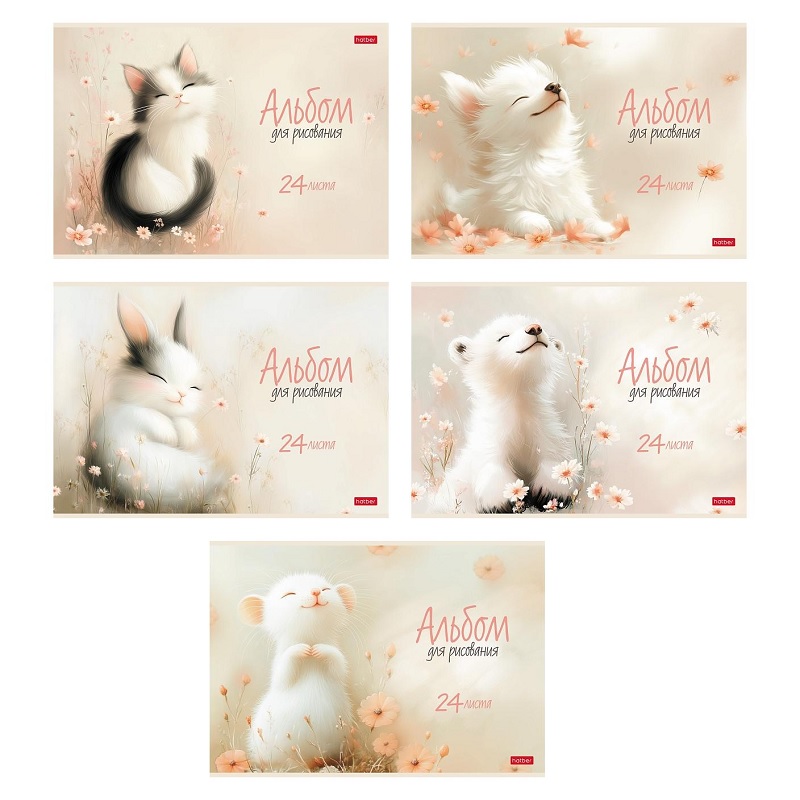 Альбом д/рисования  А4 24л. скрепка "Хатбер" Flossy, ламин.Soft-touch, 5 дизайнов