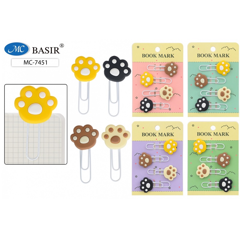 Закладки-скрепки 4шт Basir "Лапки", 6см, ассорти