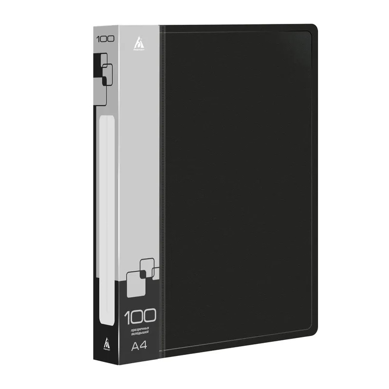 Папка с мультиф. 100 л. Бюрократ, пластик 0.8мм, карман, черн.