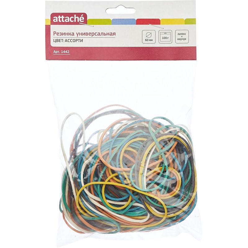 Резинка банков.  100гр. цв. 60мм Attache, ассорти/200
