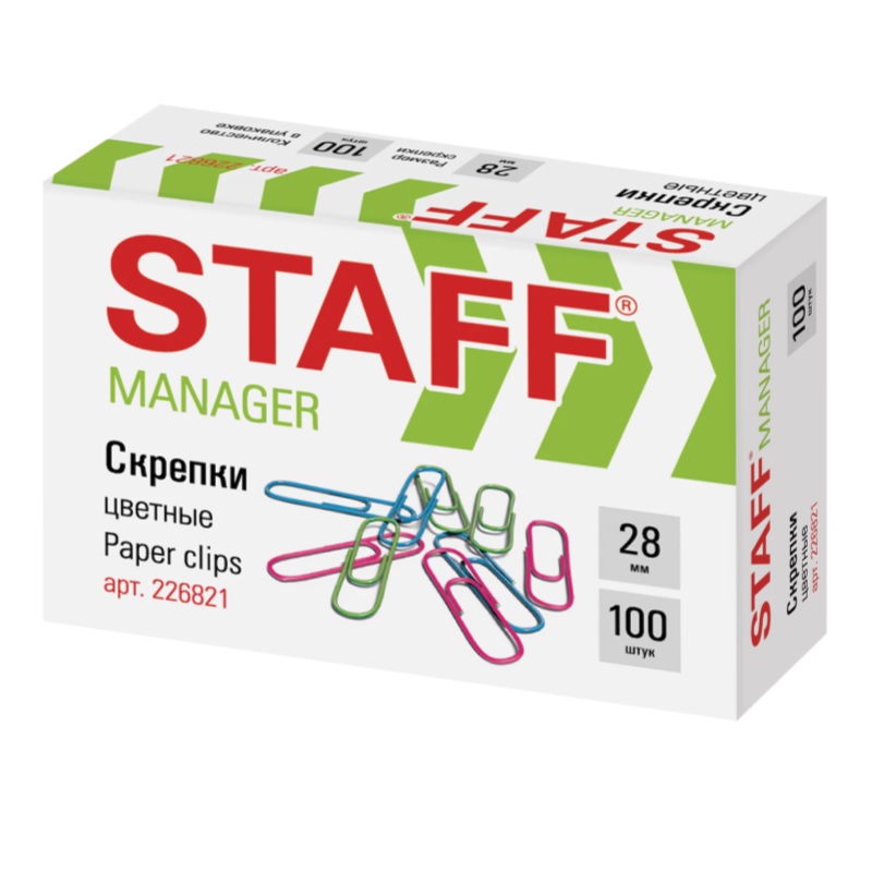 Скрепки цвет. 28 мм STAFF "Manager" (100шт.в упак.)