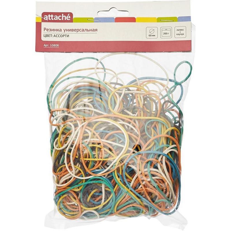 Резинка банков.  200гр. цв. 60мм Attache, ассорти
