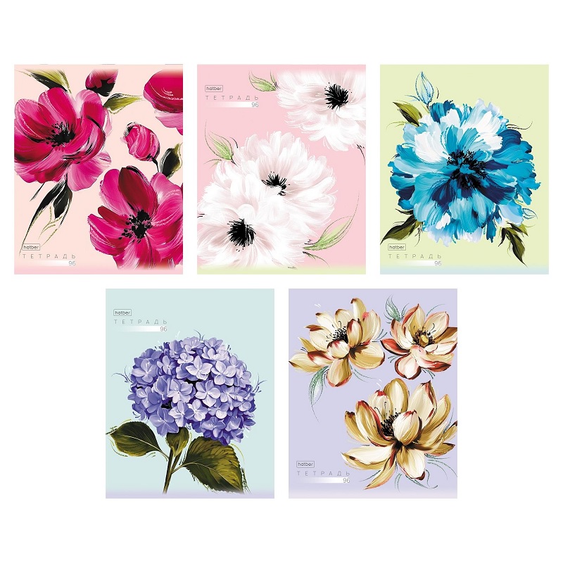 Тетрадь  А5  96л. кл. скоба "Хатбер"Красочные лепестки", 5 дизайнов