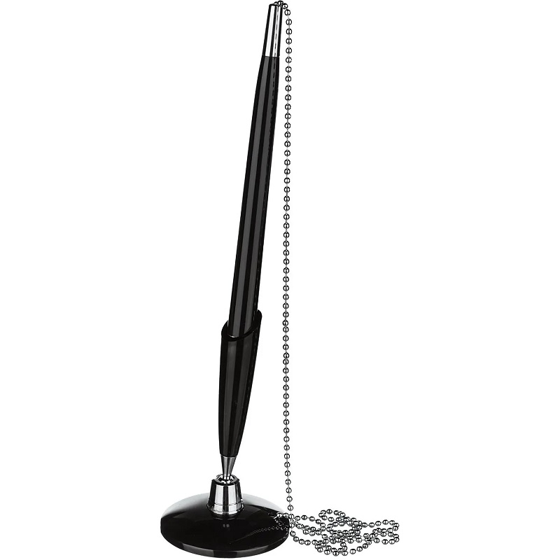 Ручка на липучке ш. син. 0,5мм BEIFA. корпус черн., с цепочкой/12