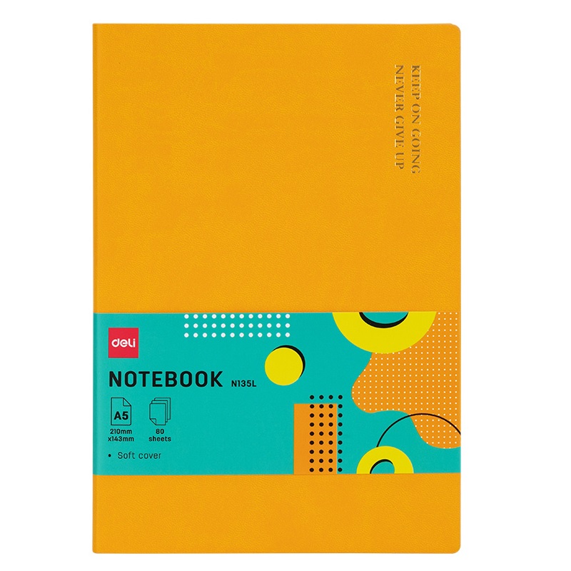 Записная книжка А5 080 л.,143х210мм, линия, "Deli",мяг.обл., иск.кожа, оранж.
