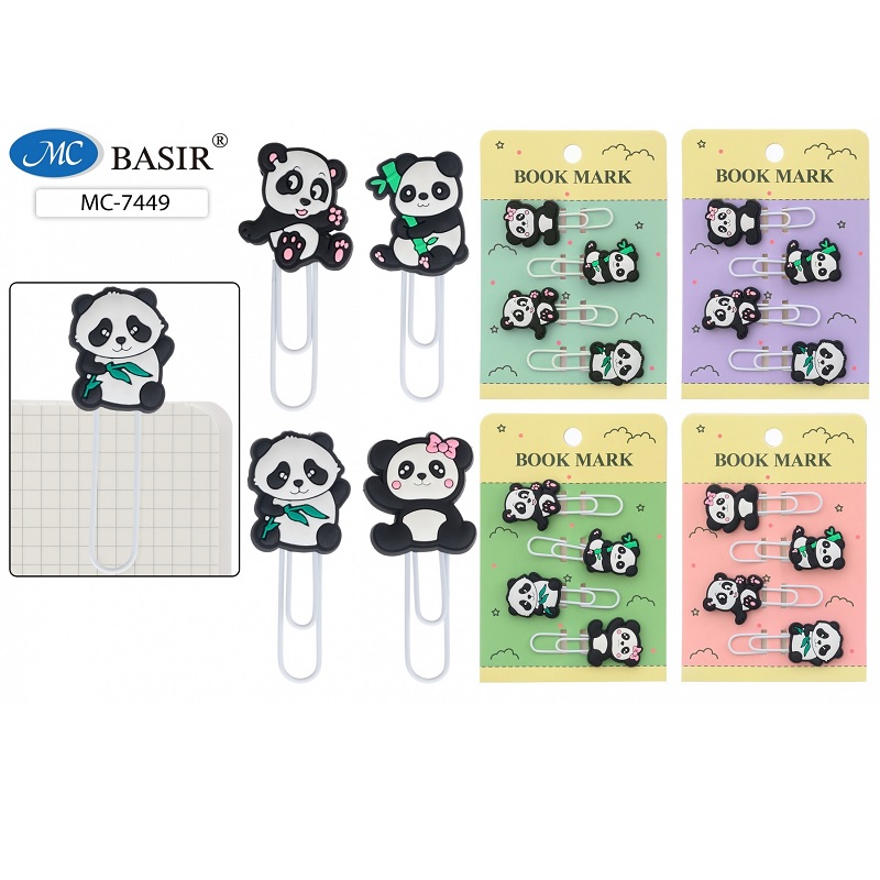 Закладки-скрепки 4шт Basir "Панда", 6см, ассорти