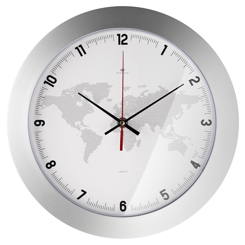 Часы настенные круг "Рубин. Карта" 31см., серебряный