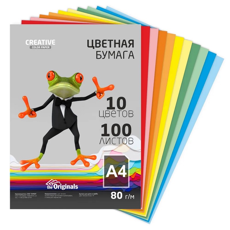 БУМАГА ЦВЕТ А4 80 г. Ассорти (10цв. по 10л.) 100л. "Creative"