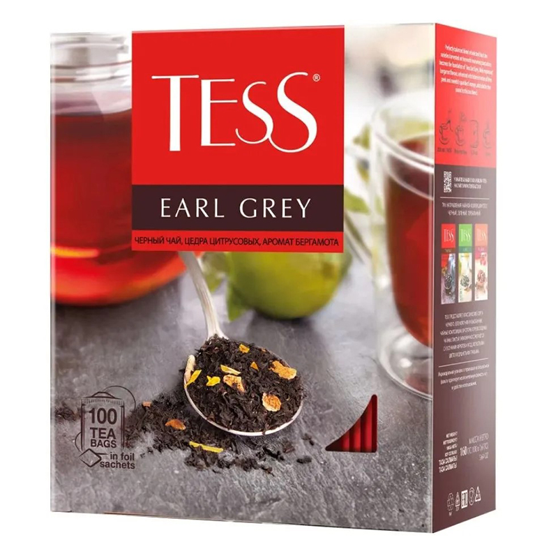 Чай 100 пак. Тесс Earl grey 1,8г., черн.+бергамот, пак.с ярл./9