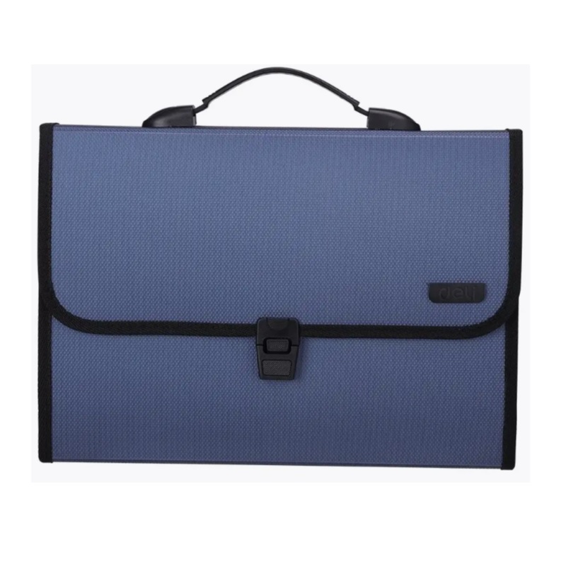 Папка-портфель 12 отд. А4 с руч. "Deli Extend", 1,05мм, синяя