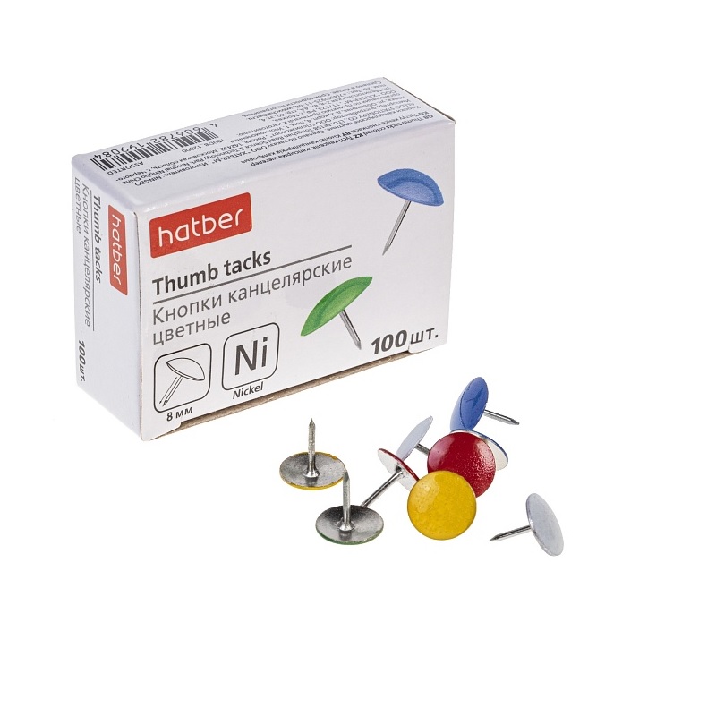 Кнопки 10мм "Hatber"  (100шт),цветн., карт.упак./12